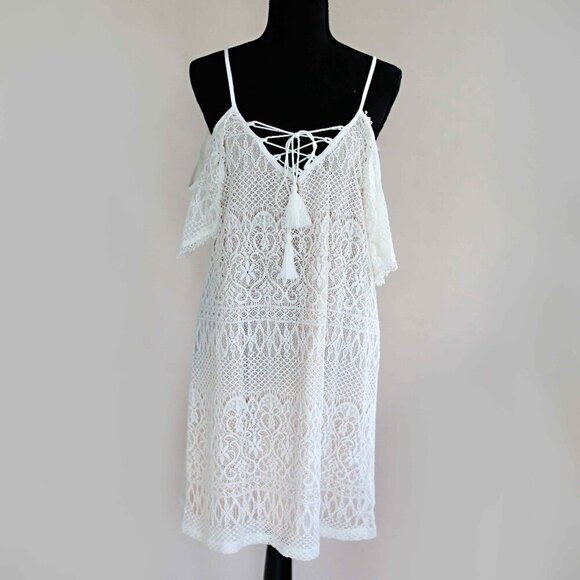 NWT!  Kori America Lined Cold-Shoulder Boho Dress, Size Small - Picture 1 of 7